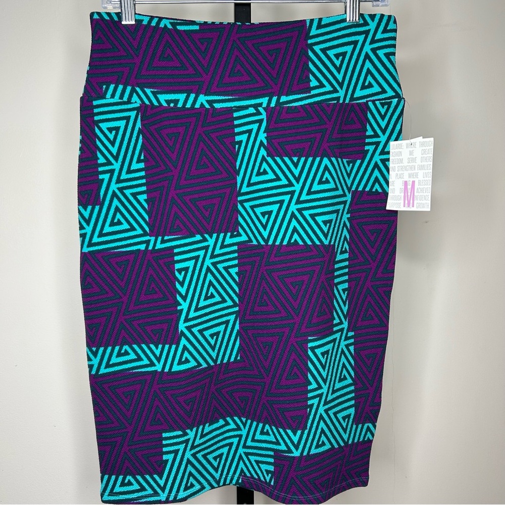 LuLaRoe Medium (10-12)Cassie‎ Skirt-Purple Teal Geometric Retro 80s Pencil  NEW